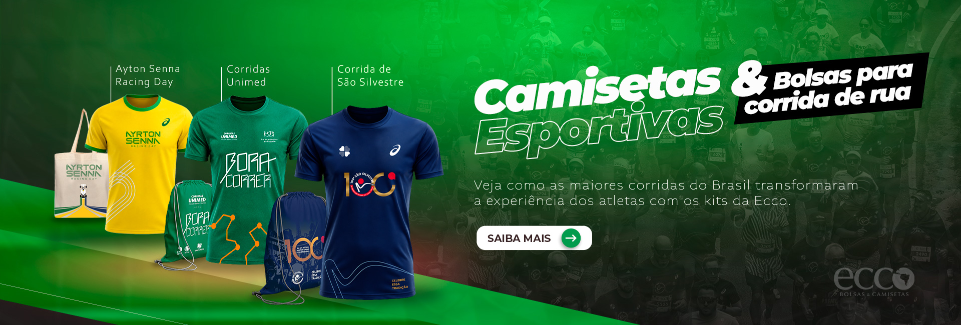 Banner camisetas esportivas e bolsas personalizadas para eventos de corrida de rua